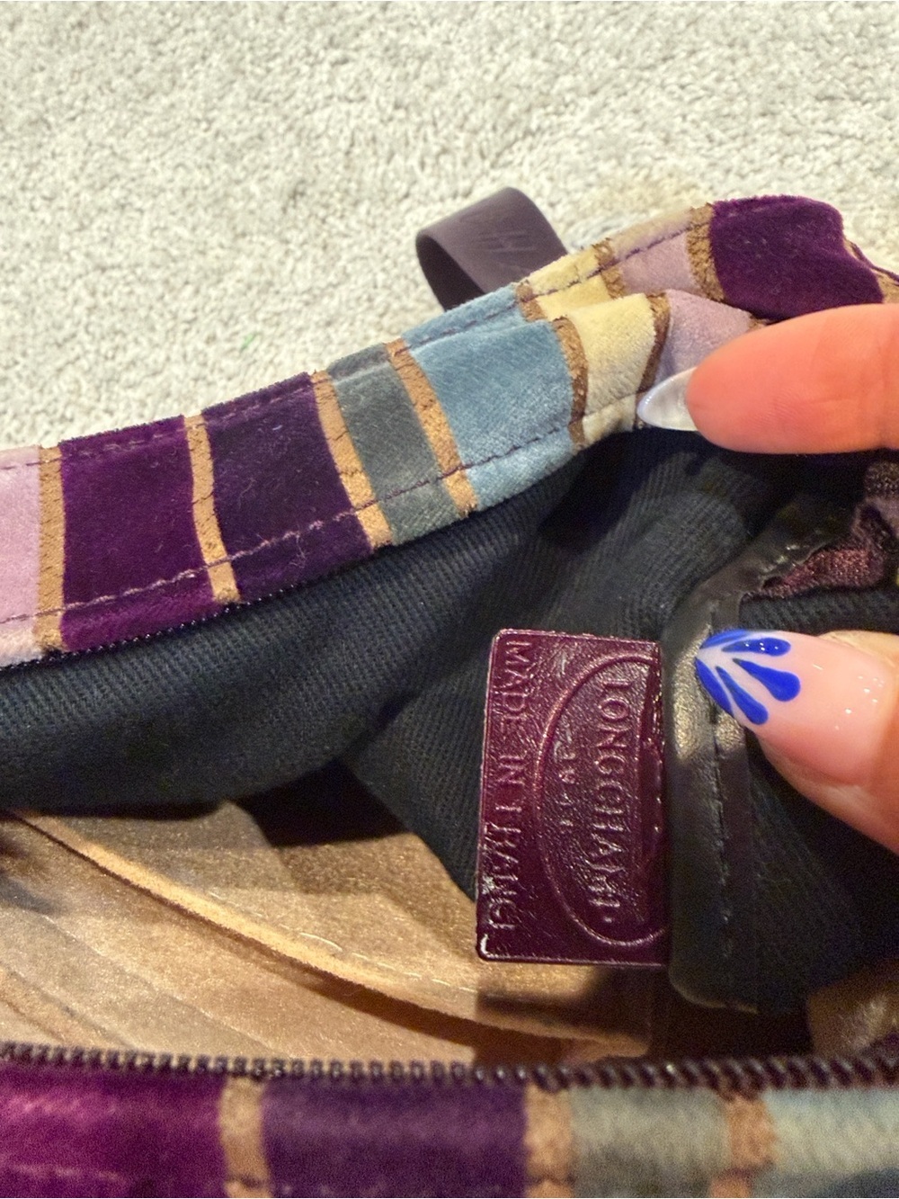 Vintage Longchamp “Modèle Déposé” velvet striped Crossbody Bag - Picture 4 of 9